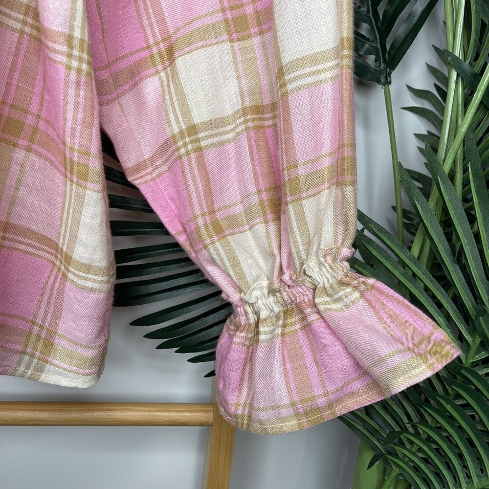 Country Road Pink Check Print Ramie Blouse Top Size 8 Asymmetric Textured Womens - Picture 8 of 13